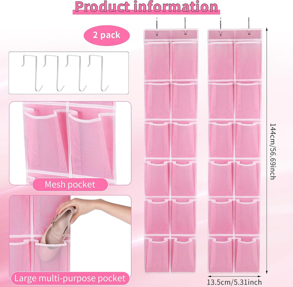 GOMAJI Over the Door Hanging Shoe Organizer, 12 Large Pockets, 2-Pack