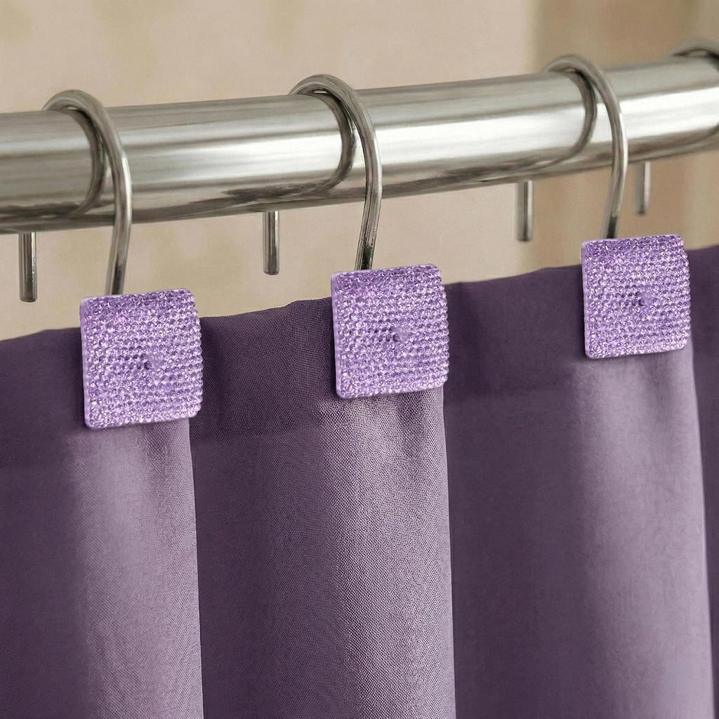 Purple Bling Shower Curtain Hooks: Lavender Christmas Curtain Rings,12Pcs