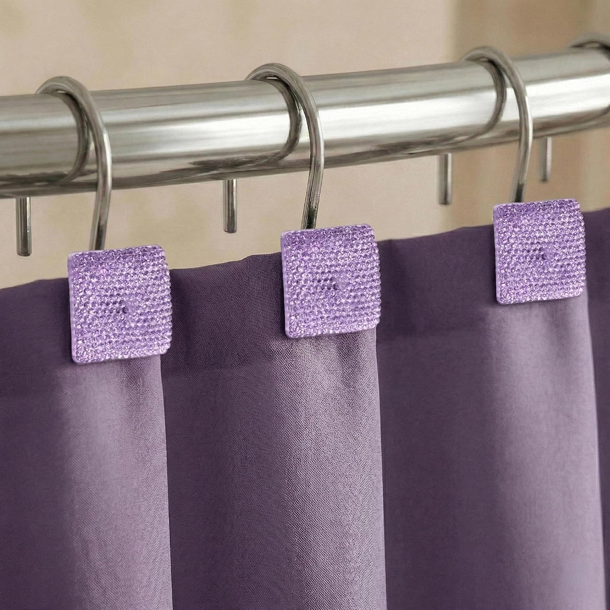 Purple Bling Shower Curtain Hooks: Lavender Christmas Curtain Rings,12Pcs