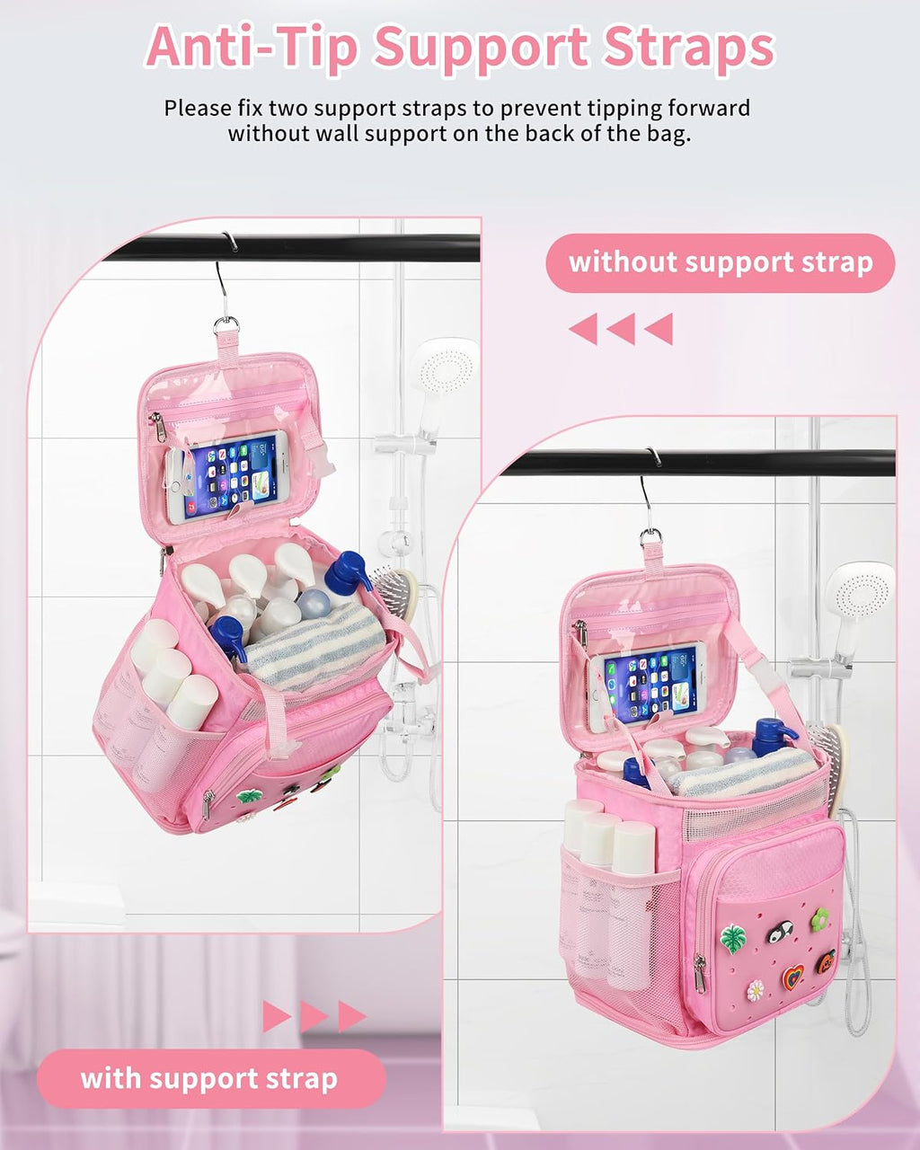 Hanging Shower Caddy Portable, Mesh Shower Bag for College Dorm Room Essentials, Large Capacity Quick Dry Shower Organizer Basket, Travel Toiletry Bag for Gym, Swimming, Camping, Bathroom, Beach