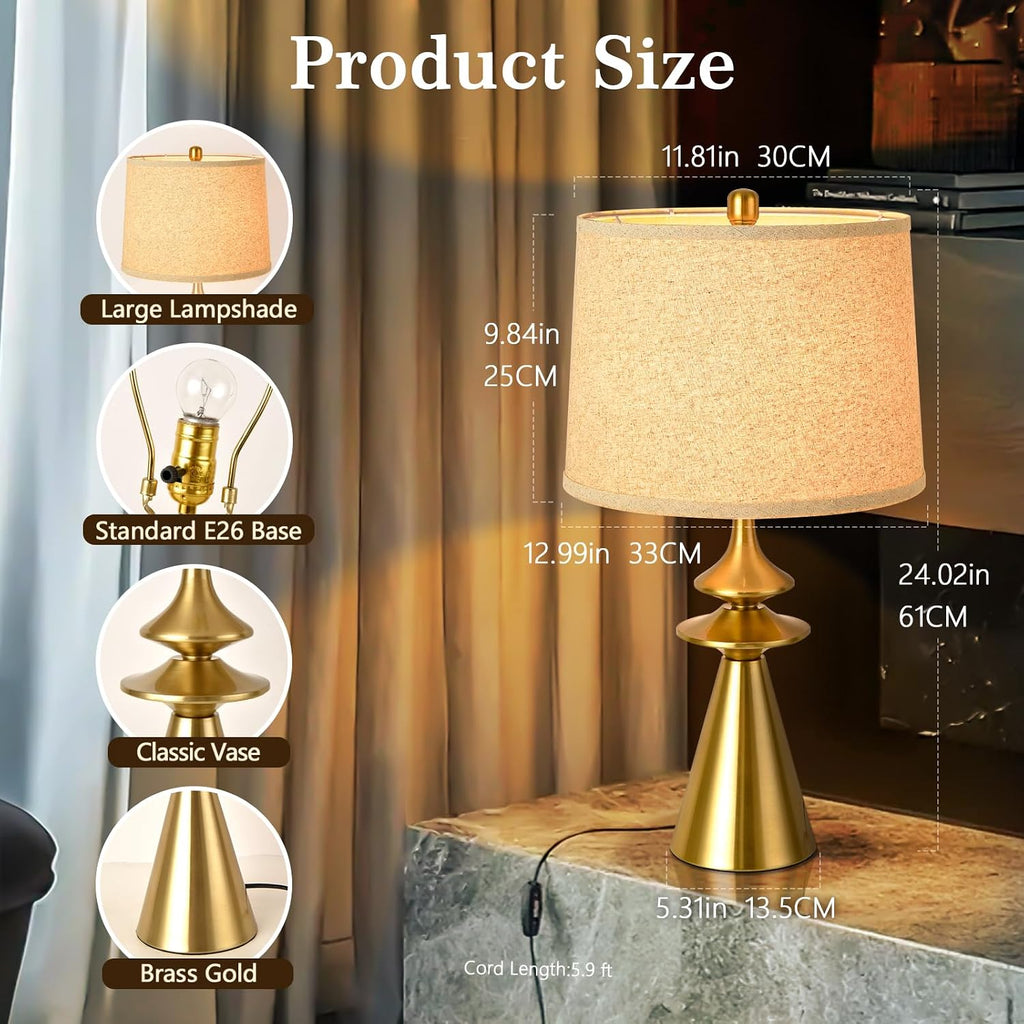 Ziqqeelam 24" Gold Modern Table Lamp, Contemporary Table Lamps Single for Living Room,Tall Modern Buffet Table Lamp Single for Bedroom, Nightstand, Bedside, End Table, Entry Way
