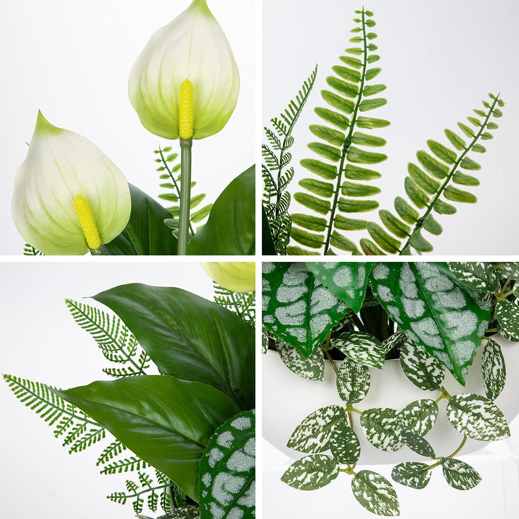 Fake Plants 14.2" Artificial Potted Plant Assorted Faux Plants in Pot Silk Plants Artificial Plants Indoor for Home Living Room Bedroom Bathroom Office Desk Table Centerpieces Shelf Greenery Decor