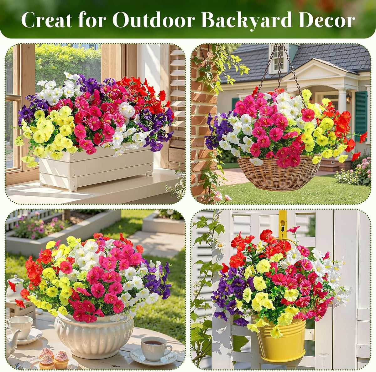 Alupssuc 24 Bundles Artificial Petunia Flowers UV Resistant for Outdoor