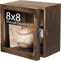 8x8 Deep Shadow Box Frame, 4.7" Depth Rustic Burnt Wood Display Case with Real Glass Door, Vintage Metal Corner Decor, Memory Box for Medals Photos Flowers Awards Wedding Keepsakes
