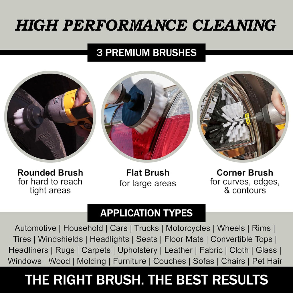 Drillbrush Car Detailing Kit - Soft Drill Brush Set - Nylon Scrub Brush