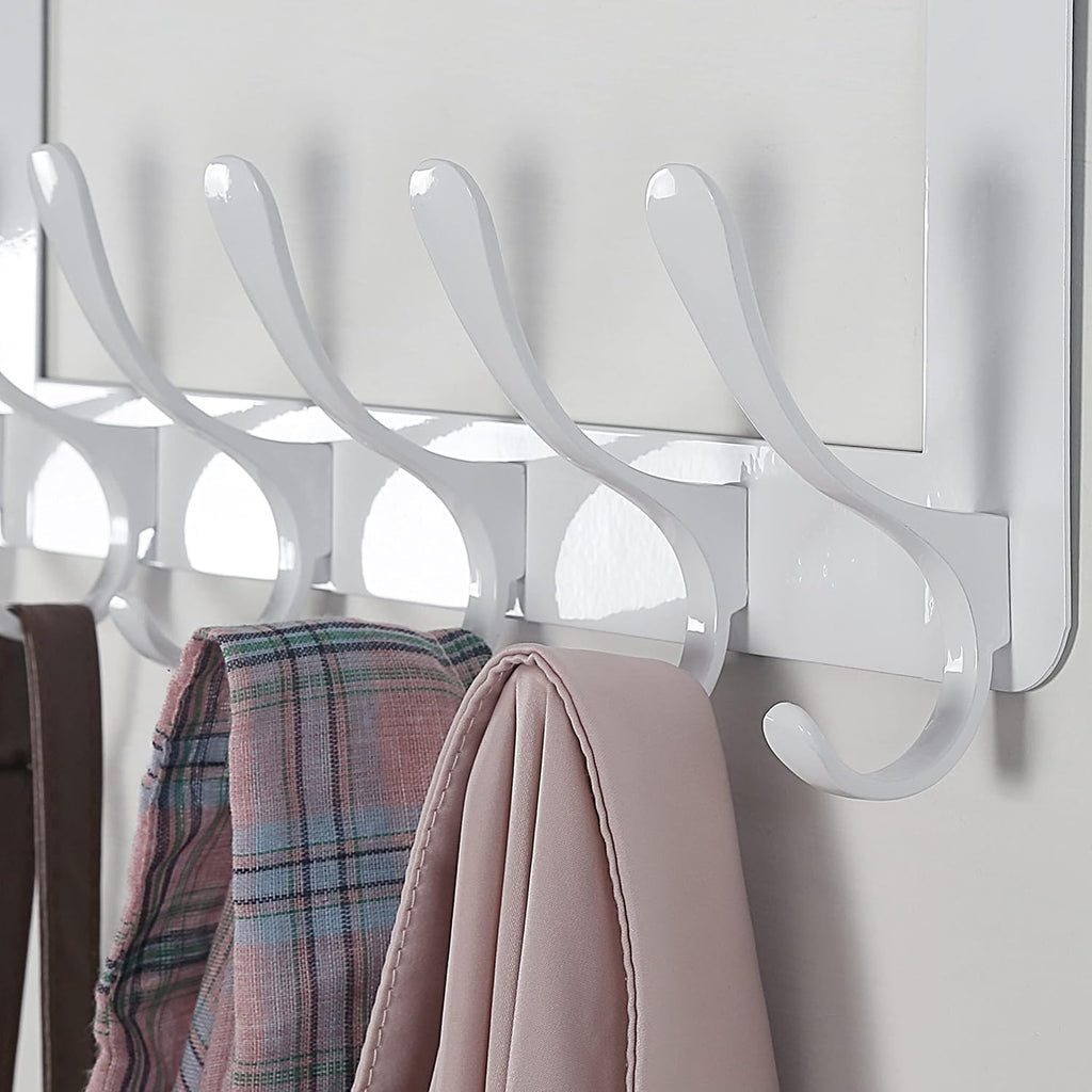 SKOLOO Over The Door Hooks - for Doors up to 4.5cm Thick, No Assembly Required, Stainless Steel Door Hanger with 6 Hooks, Over The Door Hanger for Coats Clothes Hat Towel Jacket, White