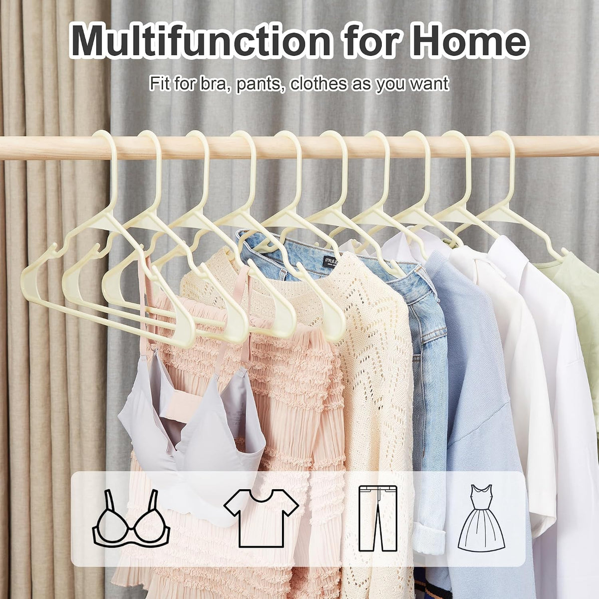 VECELO 25 Pack Plastic Hangers-Clothes Hangers Set with Shoulder Non Slip Notches for Closet Space Saving-Heavy Duty Coat Hanger,Beige