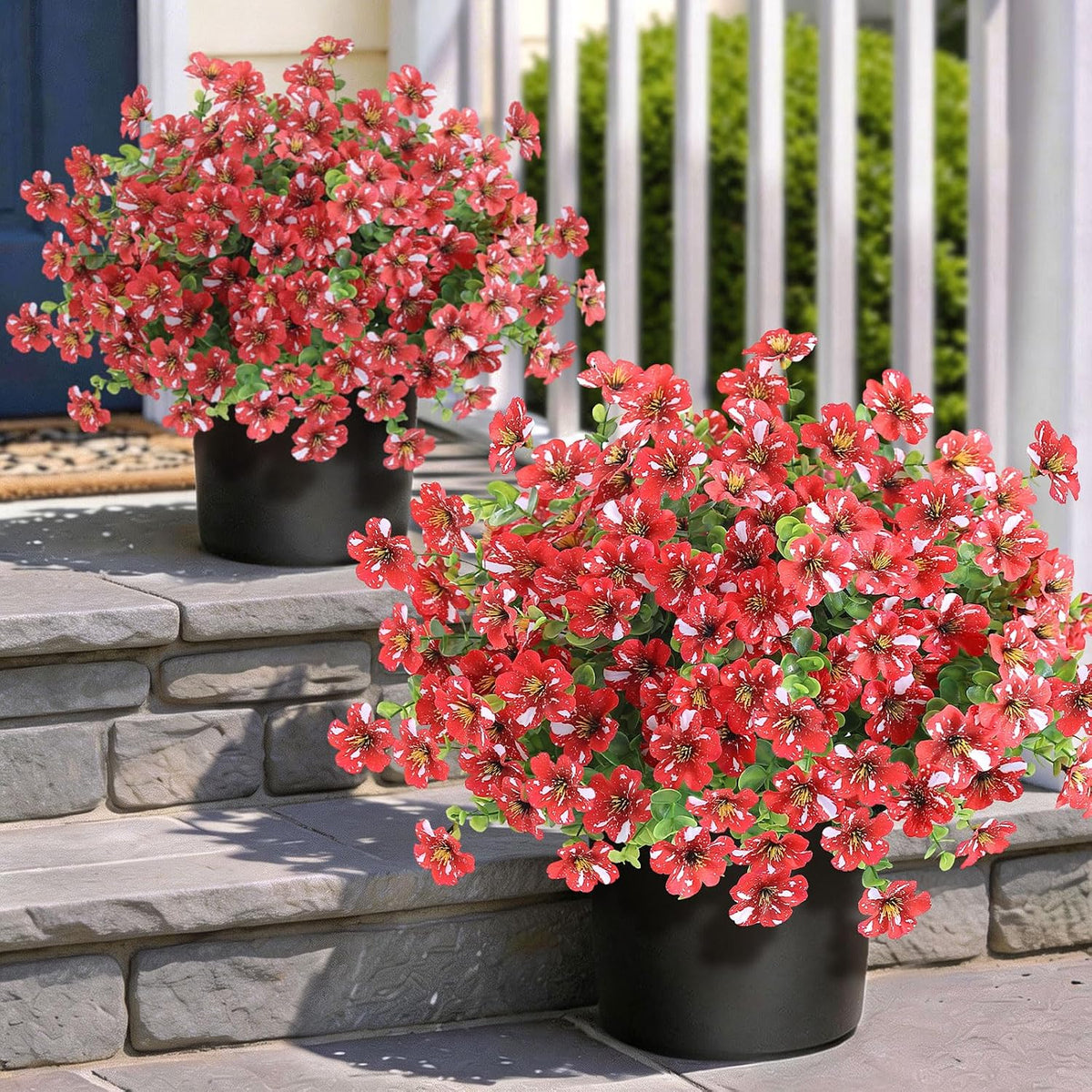 2Set Artificial Eucalyptus Flower Topiary Tree for Front Porch(Red)