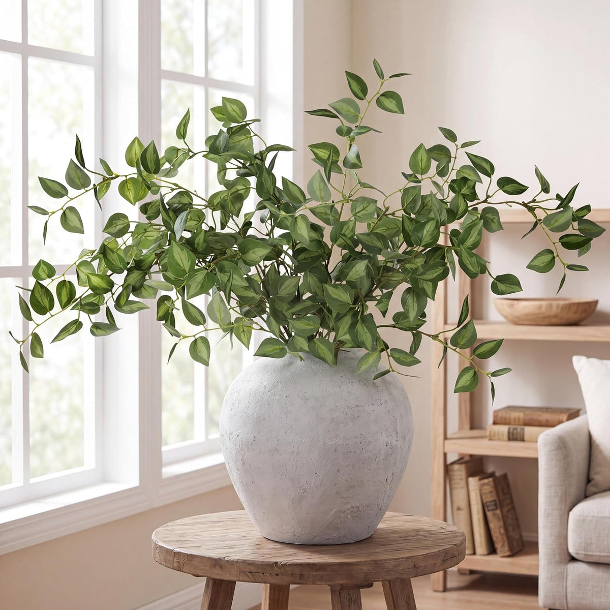 Sggvecsy 5 Pcs Artificial Eucalyptus Stems 32.7 inch Fake Greenery Branches with Faux Eucalyptus Leaves Silk Foliage Plants for Home Vase Kitchen DIY Festival Farmhouse Decor (Green)