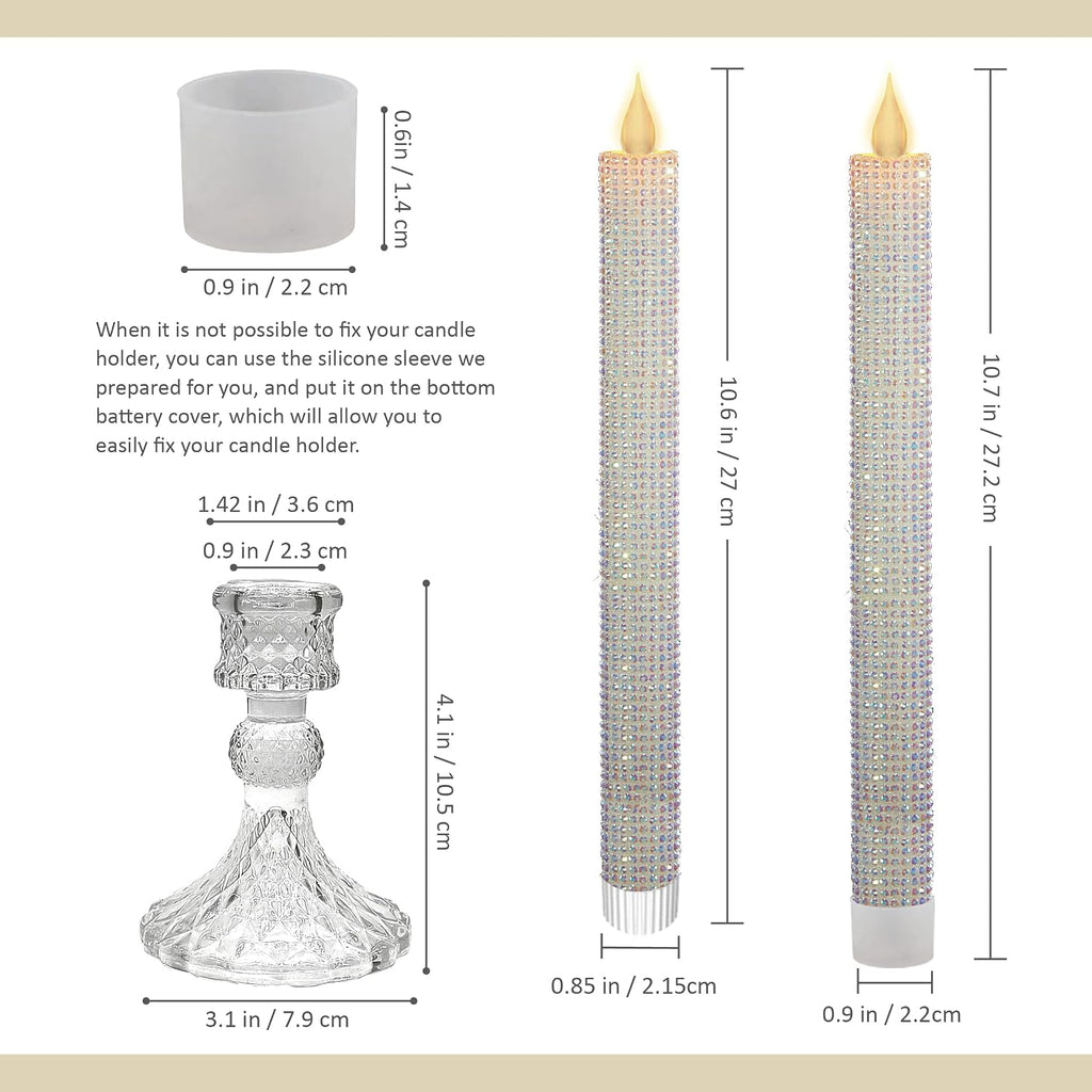 Flameless Taper Candles w/Holder, Crystallized-Brilliant, 2 Pack