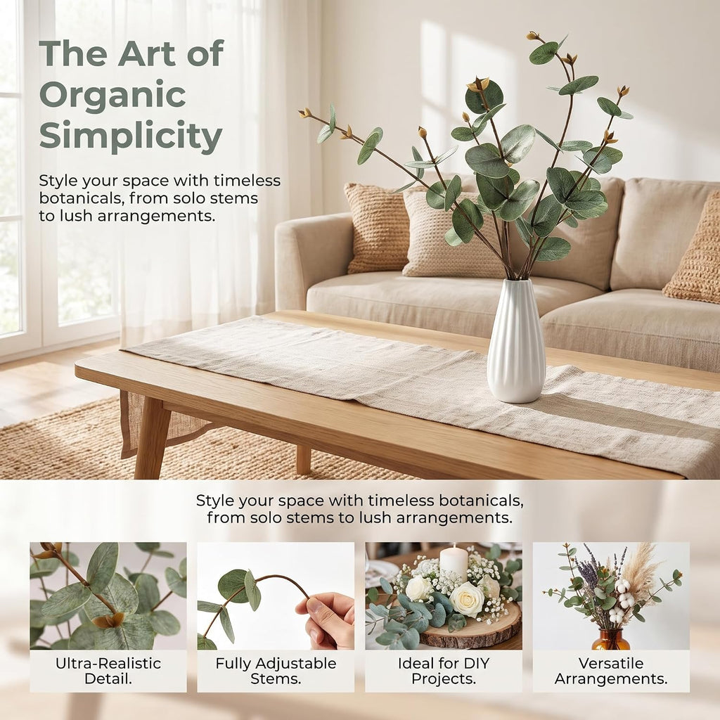 Artificial Eucalyptus Stems with Ceramic Vase for Home Decor,Sage Green