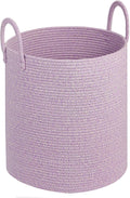 Girl Laundry Basket,Laundry Hamper,15''x18'' Cotton Rope Storage Basket for organizing,Tall Woven Blanket Basket for Living Room,Nursery Hamper,Baby Toy Laundry Bin (Light purple)