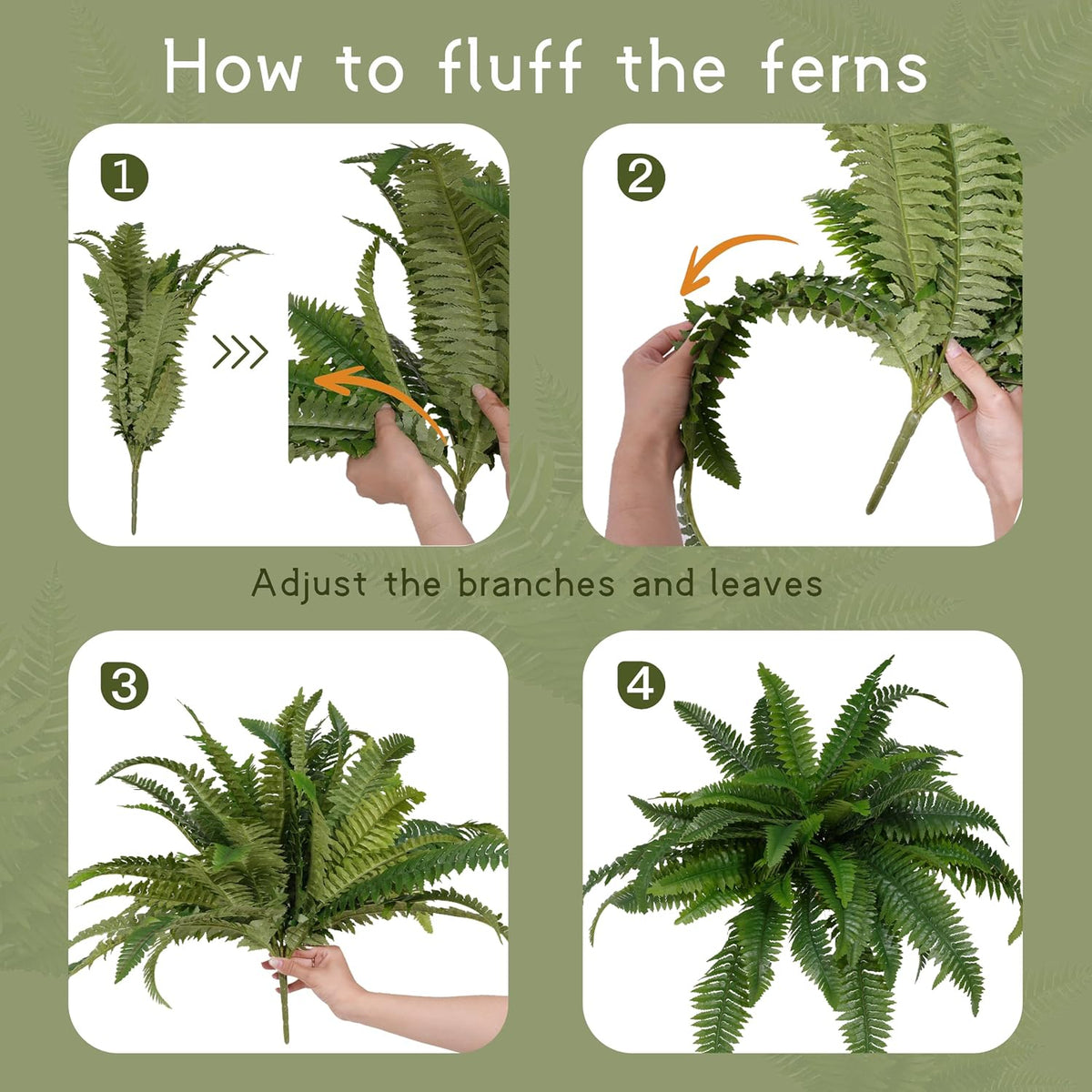 Senjie Fake Ferns 4 Set 55 Branches Artificial Ferns for Outdoors 32in