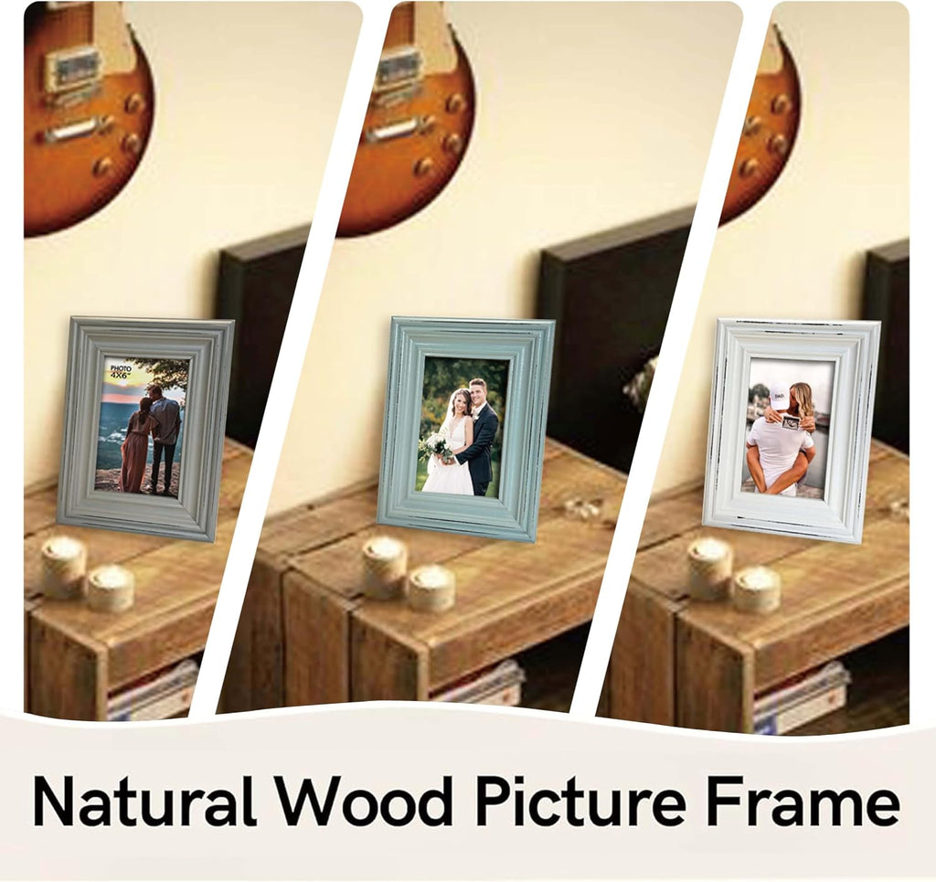 Distressed Shabby Chic 4"x6" Wooden Picture Frames 3pcs (Aqua Gray White)
