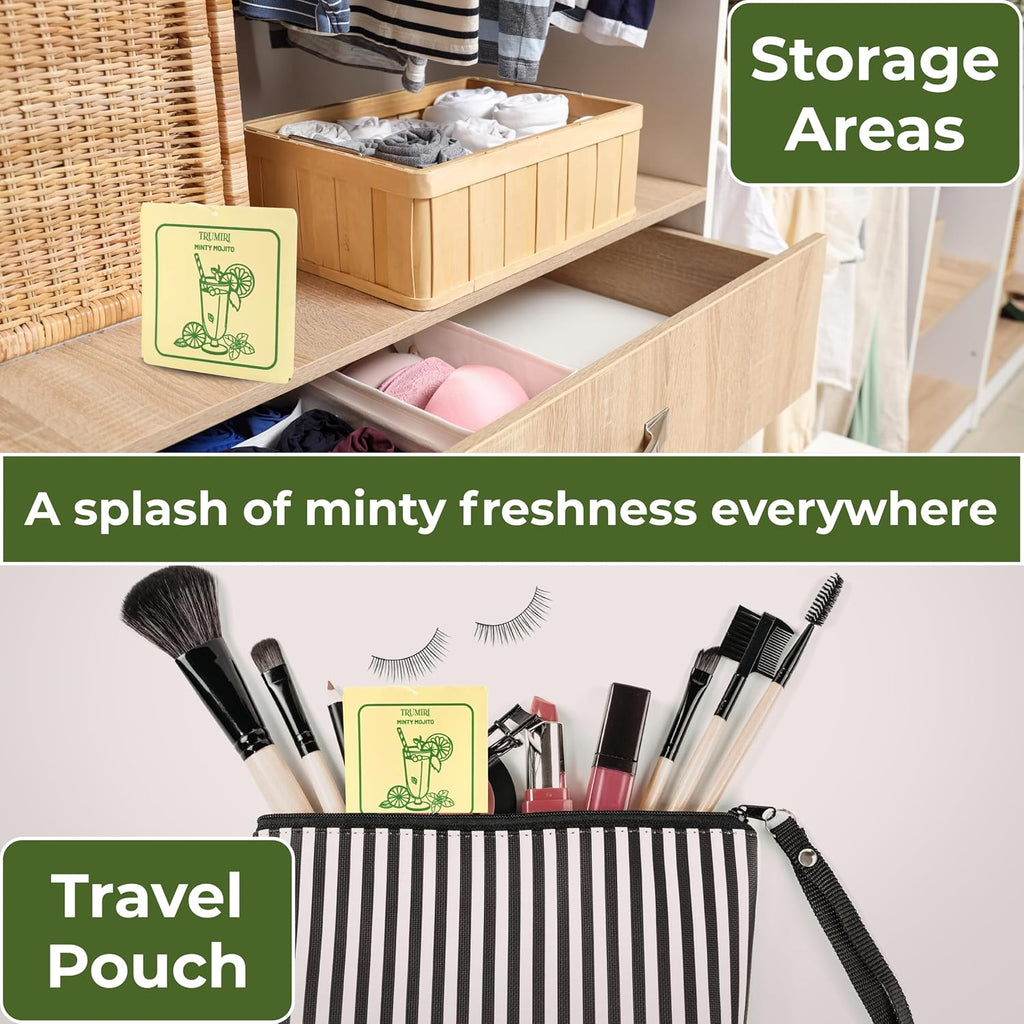 Mint Scented Drawer & Closet Air Freshener Sachet–Pack of 3–Long-Lasting Hanging Sachet Bag, Scent Diffuser, Odor Eliminator, Wardrobes, Dressers & Linen Closets–Home Fragrance Gift for Housewarming