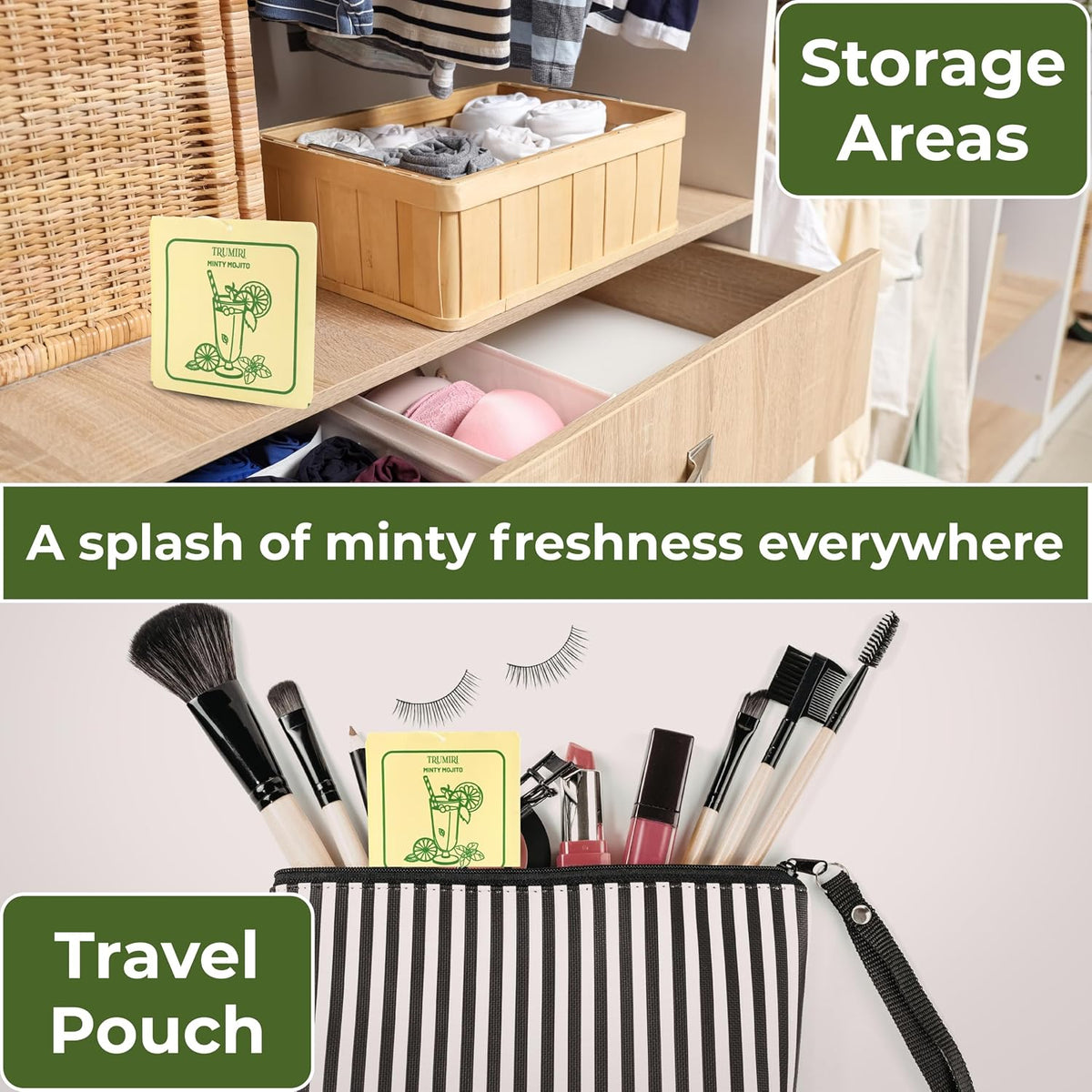 Mint Scented Drawer & Closet Air Freshener Sachet–Pack of 3–Long-Lasting Hanging Sachet Bag, Scent Diffuser, Odor Eliminator, Wardrobes, Dressers & Linen Closets–Home Fragrance Gift for Housewarming