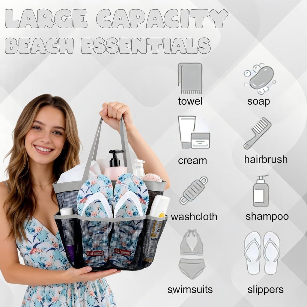 Mesh Shower Caddy Portable - 9 Pockets, Shower Bag for Dorm Room Camping