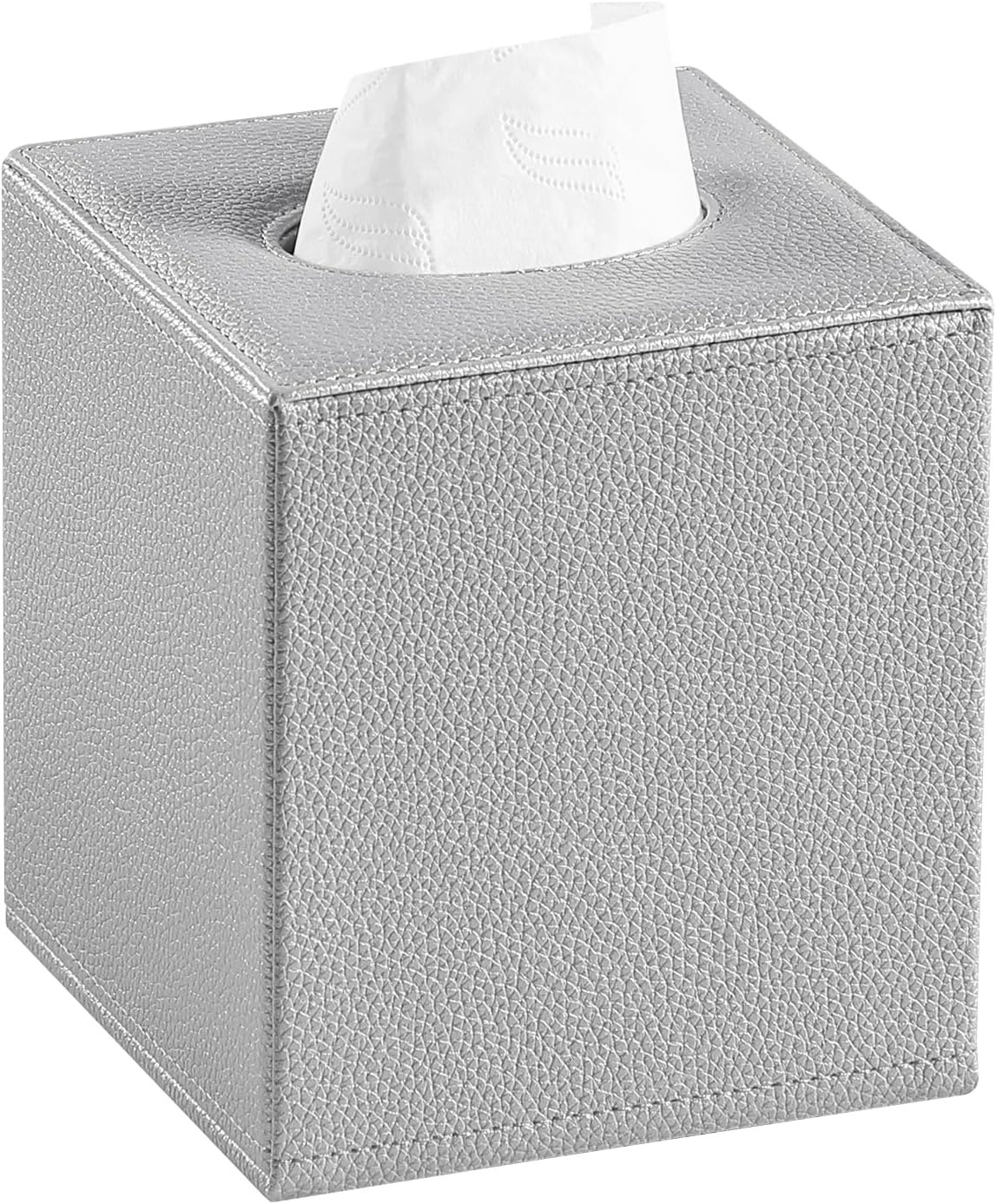Square Tissue Box Cover with Magnetic Closure Bottom, Silver