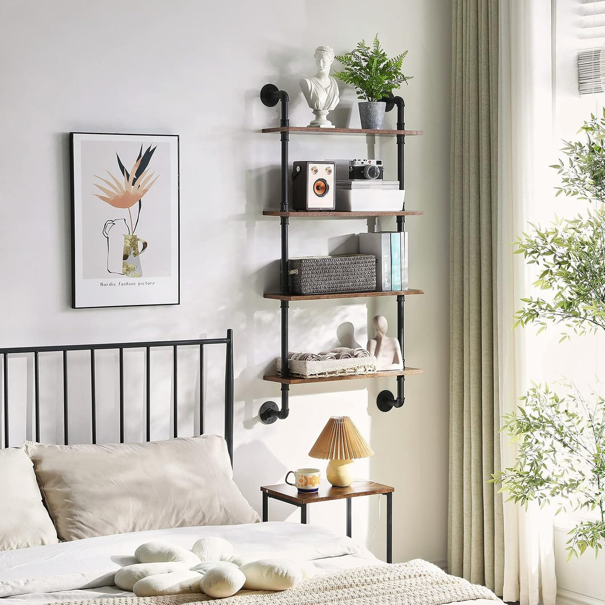 YMYNY 4 Tier Wall Mounted Floating Shelf 50x23.6x7.87 Rustic Brown UHWS002H
