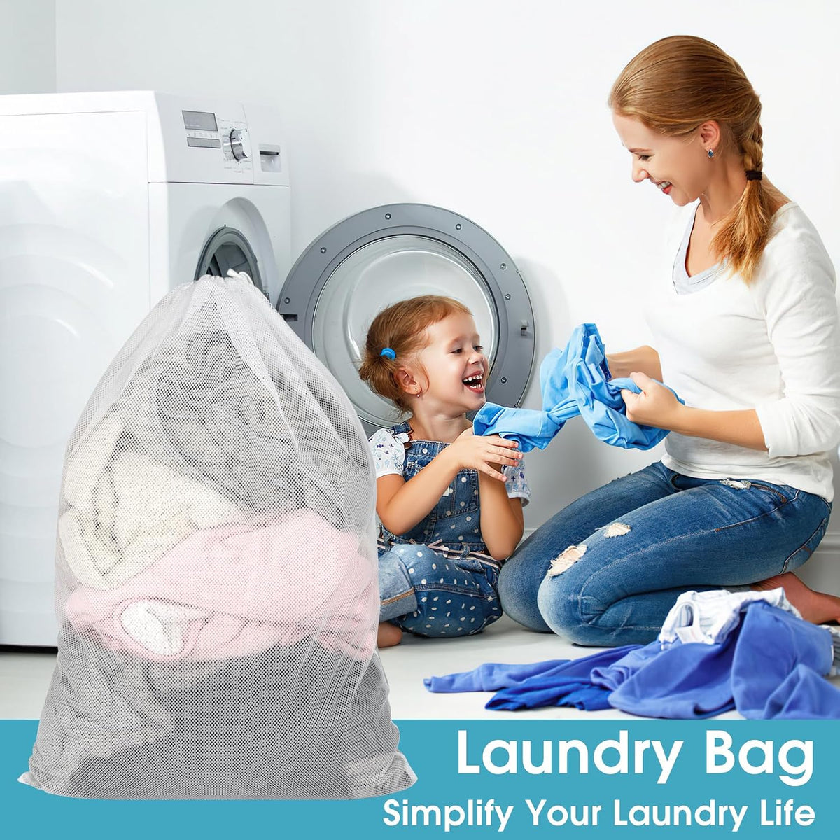 3 Pack Mesh Laundry Bags 23x34 Inch Drawstring Locking for Travel Home
