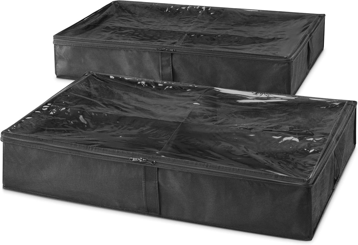 Whitmor Underbed Boot Storage Bag, 4 Sections, 23" x 37", Black 2 Pack