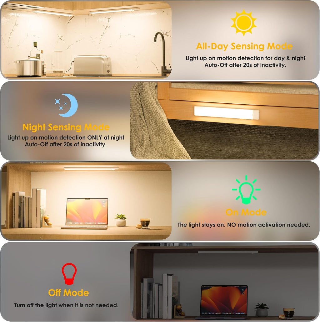 Motion Sensor Under Cabinet Lights, 2-Pack, Warm White, 12 inch