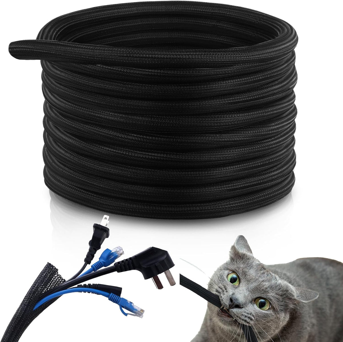 50ft Split Wire Loom Tubing Flame Retardant Braided Cable Sleeve Split