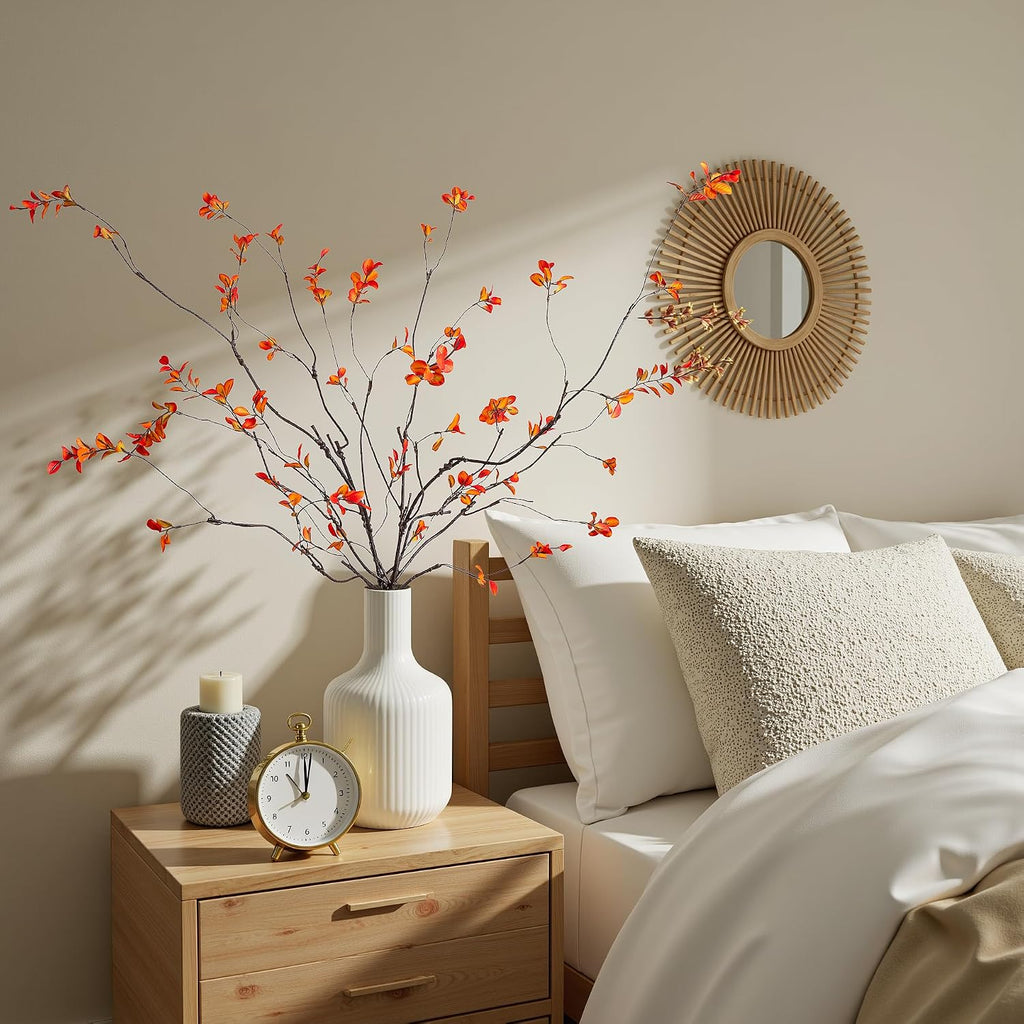 4PCS Artificial Orange Branches 47.2", Extra Long Faux Fall Stems for Tall Vase, Decorative Autumn Branches with Orange Leaves, Bendable Stems for Floor Vase Fall Home Decor