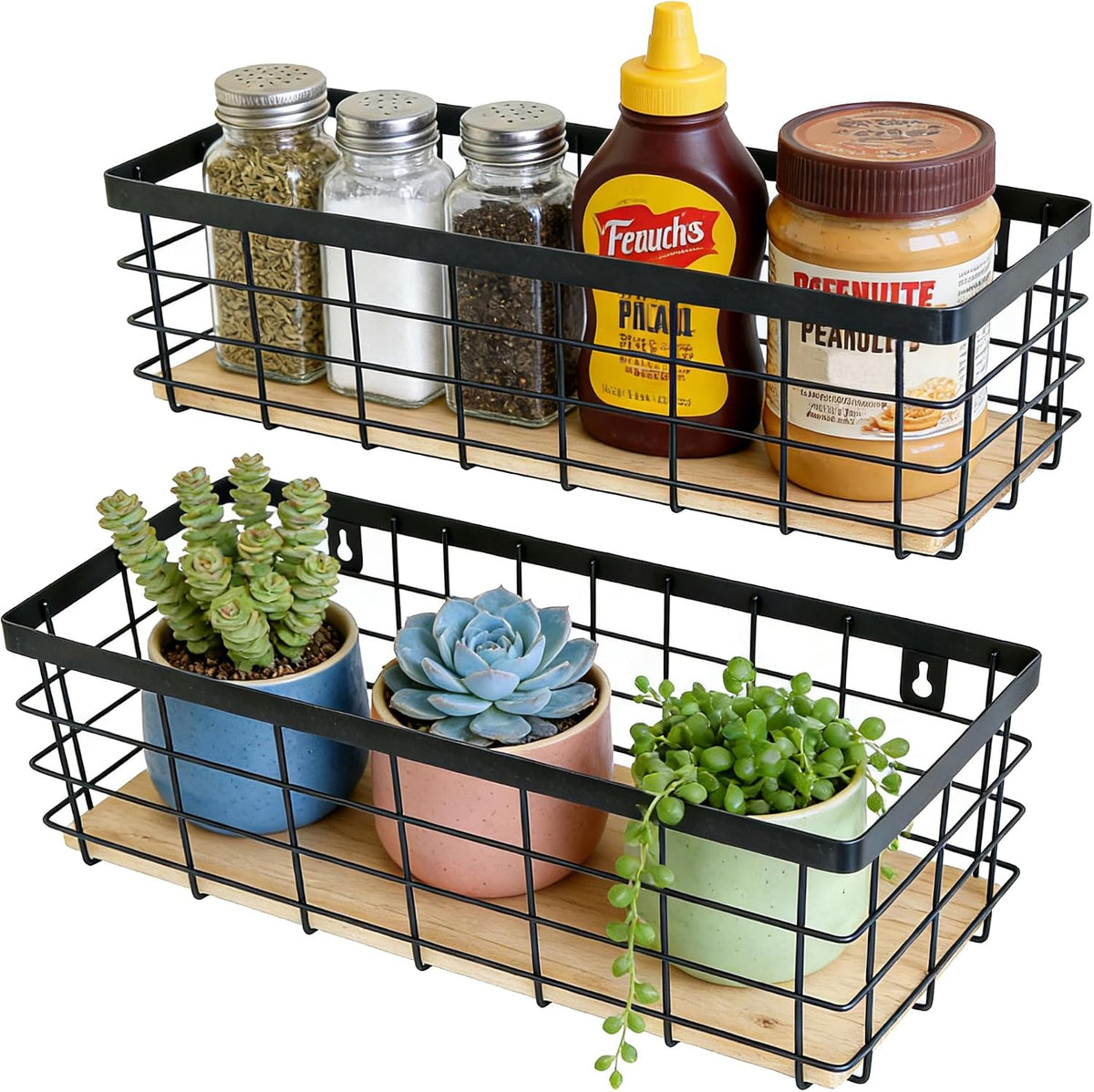 ShabbyDecor Metal Wire Basket for Kitchen Cabinet Pantry Bathroom Set of 2