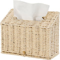 PINXIURY Hand Towel Box Cover,Paper Rope Wicker Tissue Holder for Kleenex Hand Towels,Hand Towel Holder,Slant-Top Paper Rope Tissue Box for Bathroom,Kitchen and Bedroom,Off White