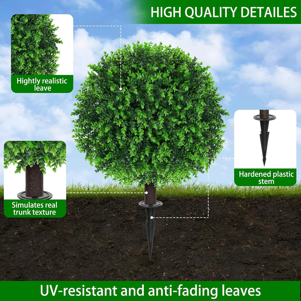 Yangrass 2 Pack Fake Green Eucalyptus Topiary Ball Trees with Ground Spike