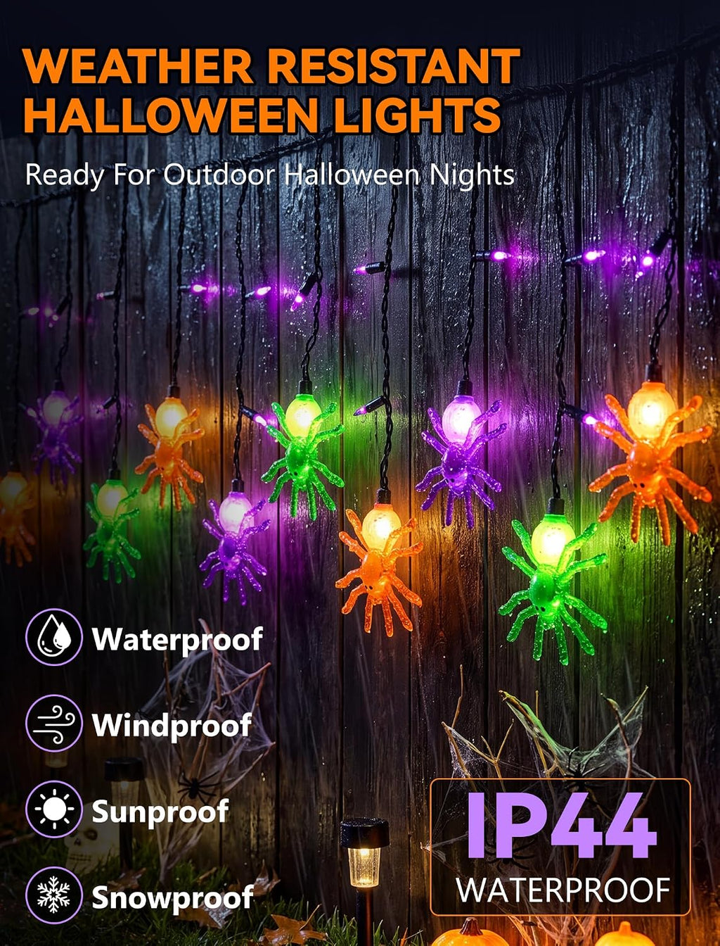 Halloween Spider String Lights, 7Ft Halloween Decorations Lights with 10 LED Colorful Spider Lights 15 Mini Purple Bulbs, Hanging Fairy Lights UL Listed for Outdoor Curtain Porch Bar Party Decor