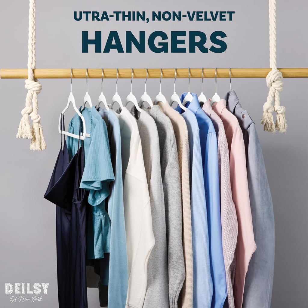 DEILSY™ Non-Velvet Thin Hangers Space Saving White Hangers 50 Pack