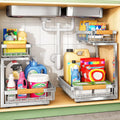 Kitstorack Under Sink Organizer, 2 Tier Under the Sink Storage, Slide out Pull out Cabinet Organizer Shelf, Metal Sliding Drawer for Kitchen Bathroom Pantry Closet Organization Rack, Silver, 1 Pack