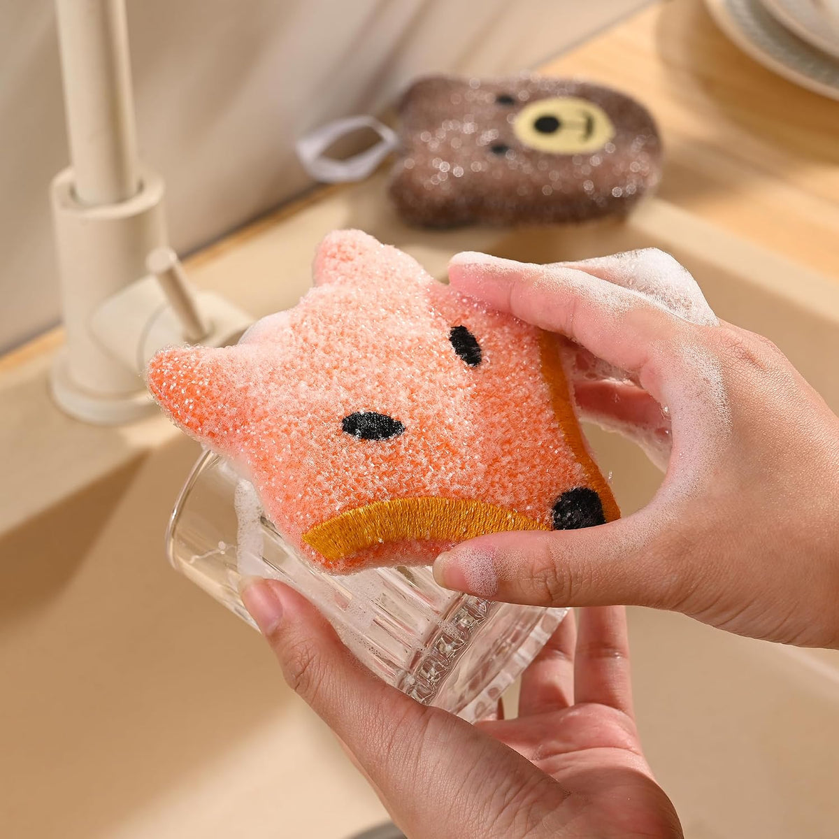 Fox Run Woodland Animal Sponge Set, Non-Abrasive Fox, Owl & Bear Scrubbers