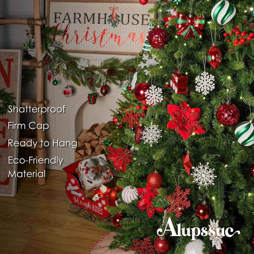 Alupssuc 82pcs Classic Christmas Balls Ornaments Set, Red, White and Green