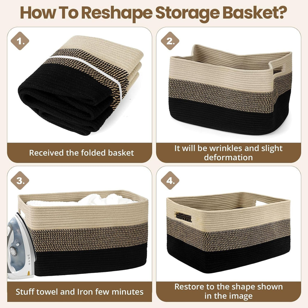 Optish 95L Large Woven Blanket Basket, Storage Basket with Handles