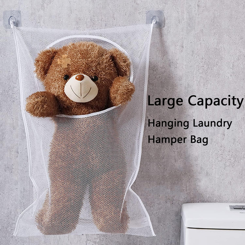 Hanging Laundry Hamper Bag, 2 Pack Over The Door Hanging Laundry Bag, 30 x 20 Inch Large Foldable Mesh Laundry Basket with 4 Adhesive Hooks for Dirty Clothes Organization and Storage