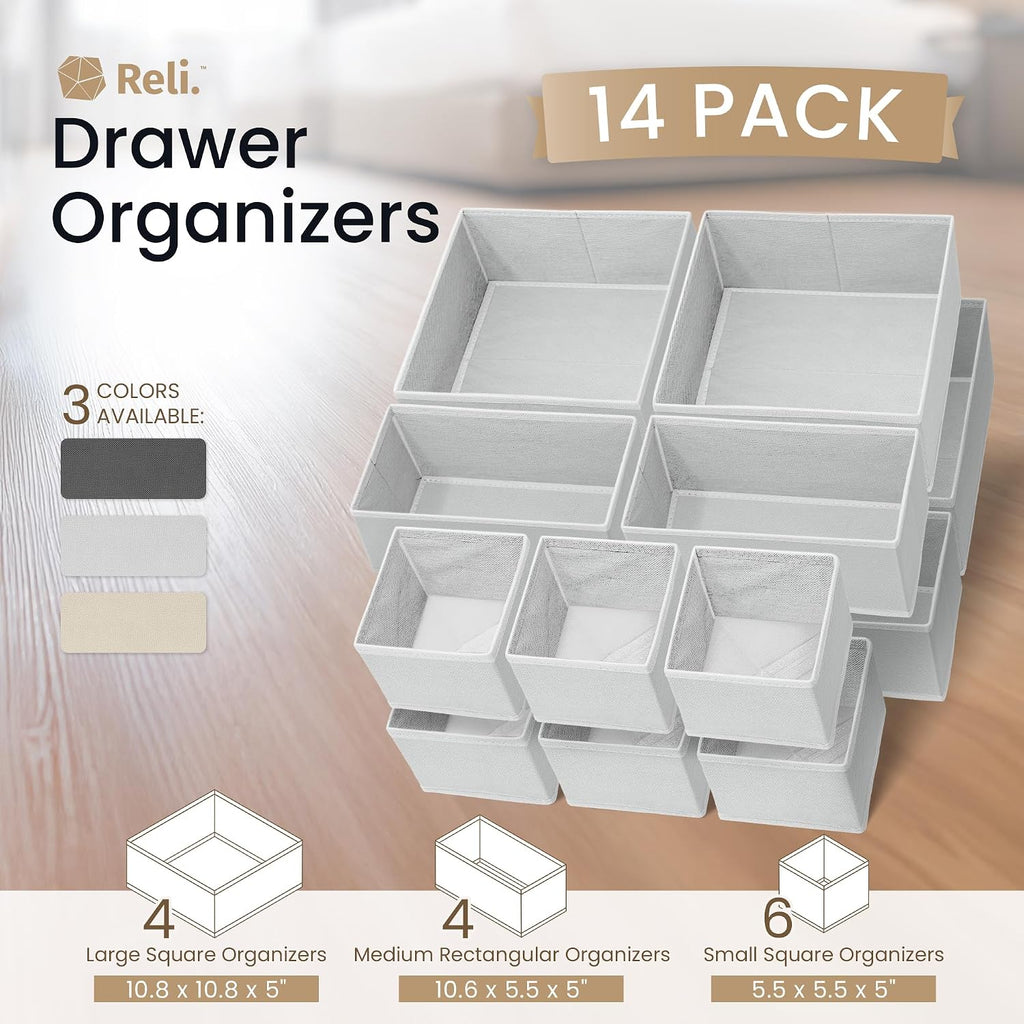 Reli. Dresser Drawer Organizers 14 Pack | Baby Clothes, Nursery Organizer