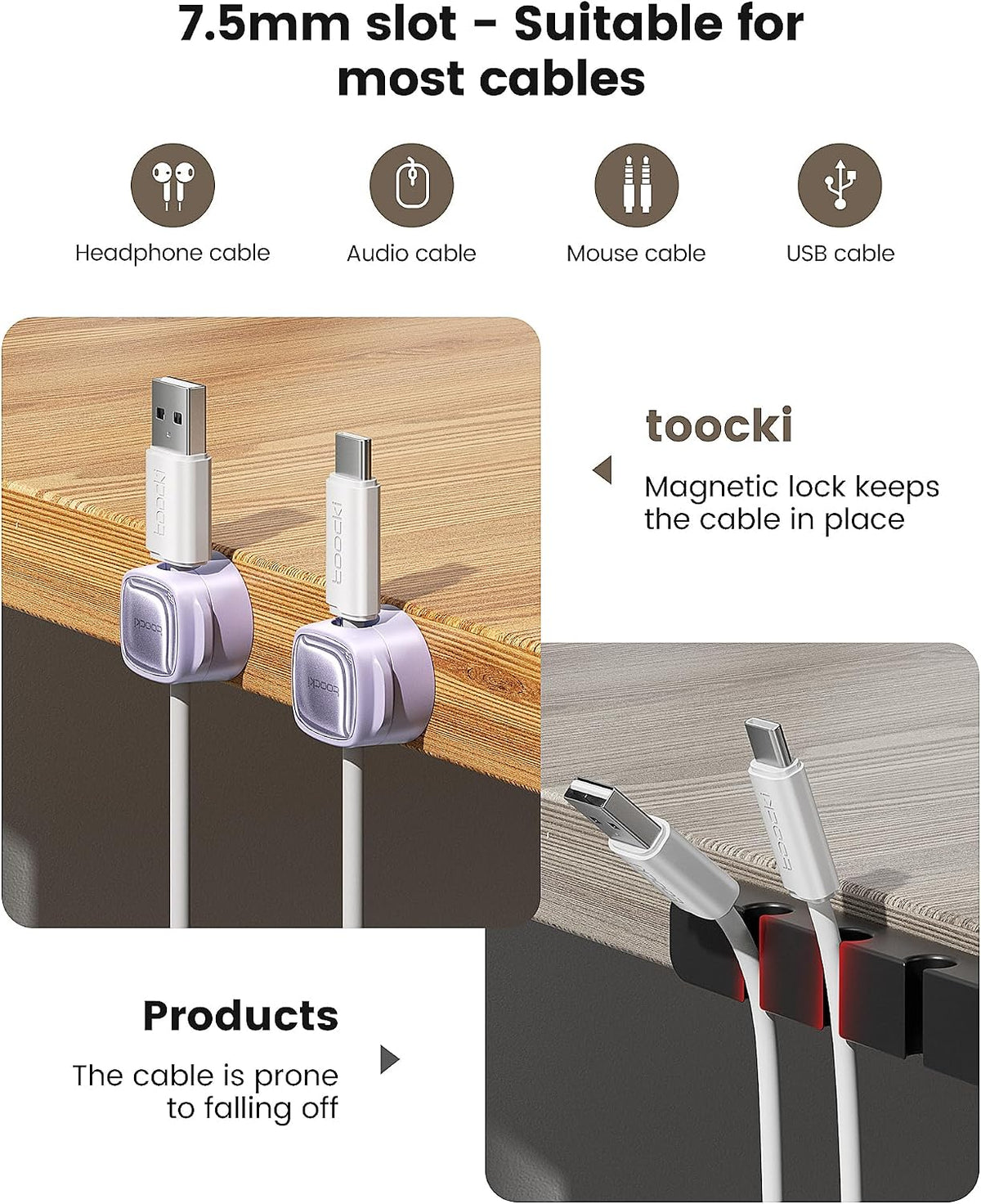 Toocki 6 Pack Magnetic Cable Clips, Purple