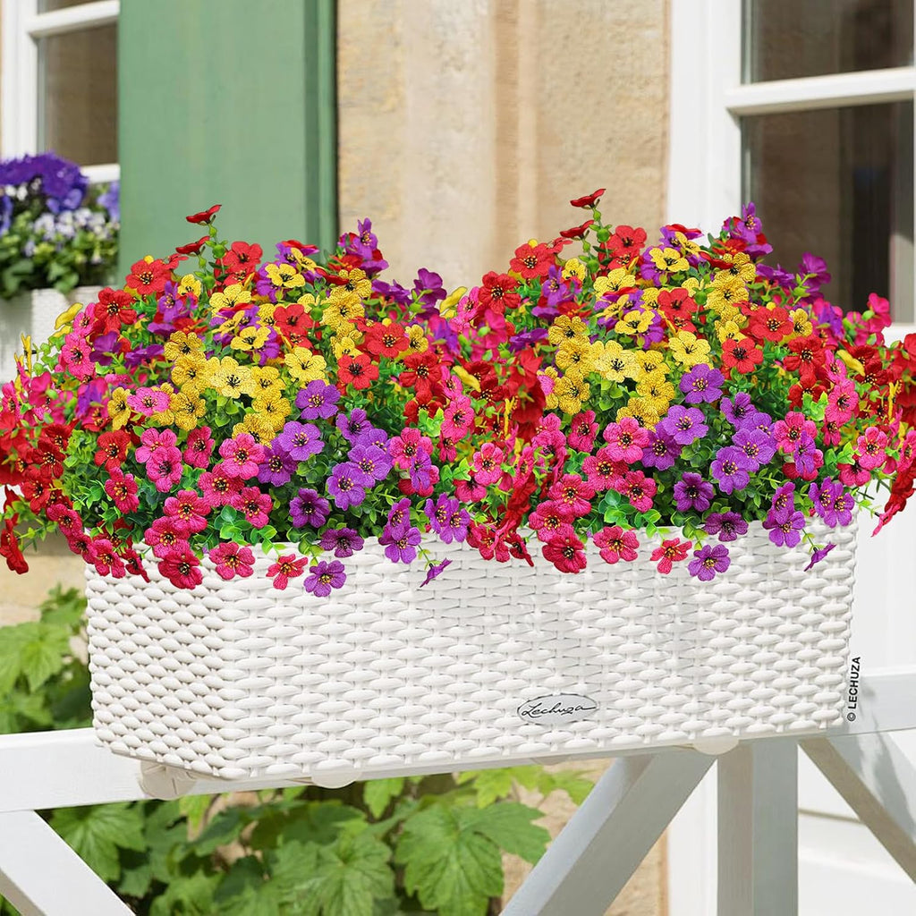 Artificial Flowers for Outdoors (12, Purple Red Yellow Hot Pink)