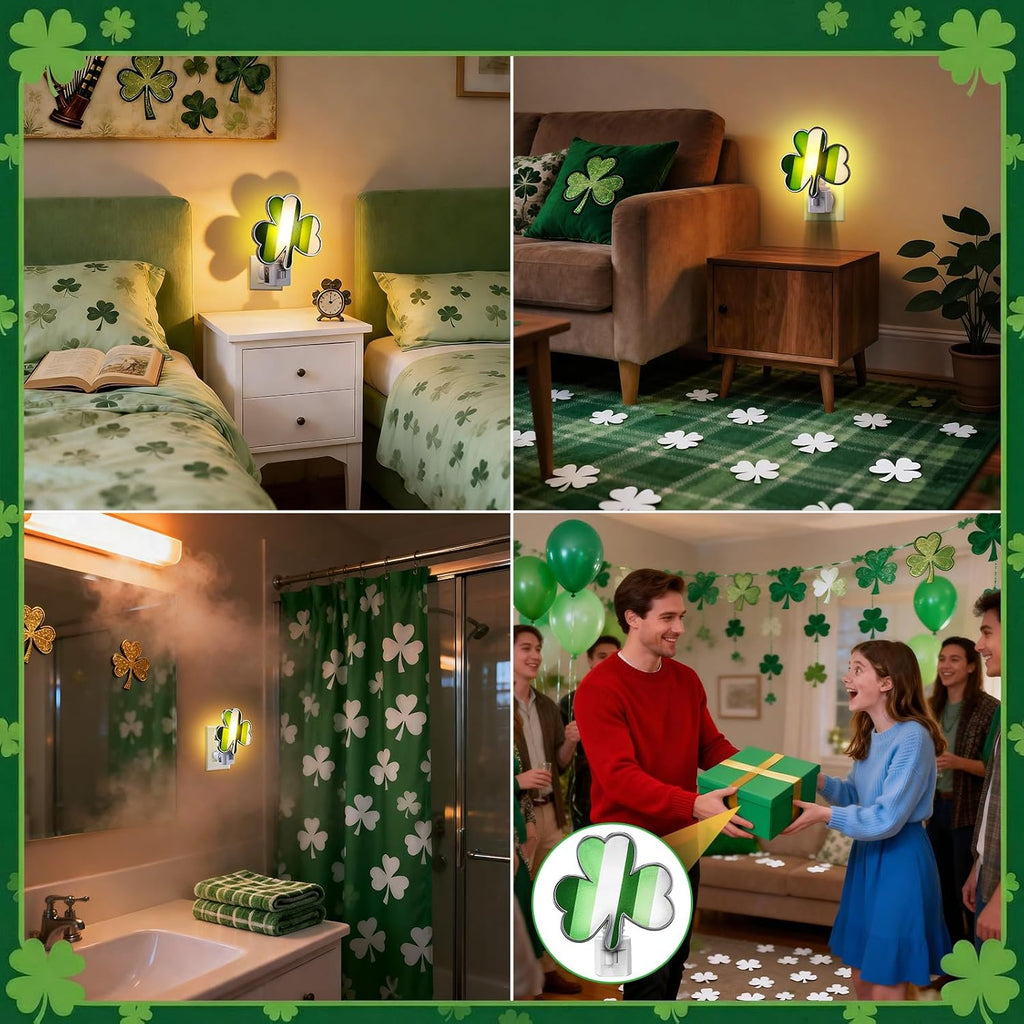 Hohean St. Patrick's Day Shamrock Night Light–UL Certification Plug in Irish Decor Lamp with C7 LED, Flocking & Acrylic, 360° Rotating Plug for Bedroom, Bathroom & Hallway–Green Holiday Lighting Gift