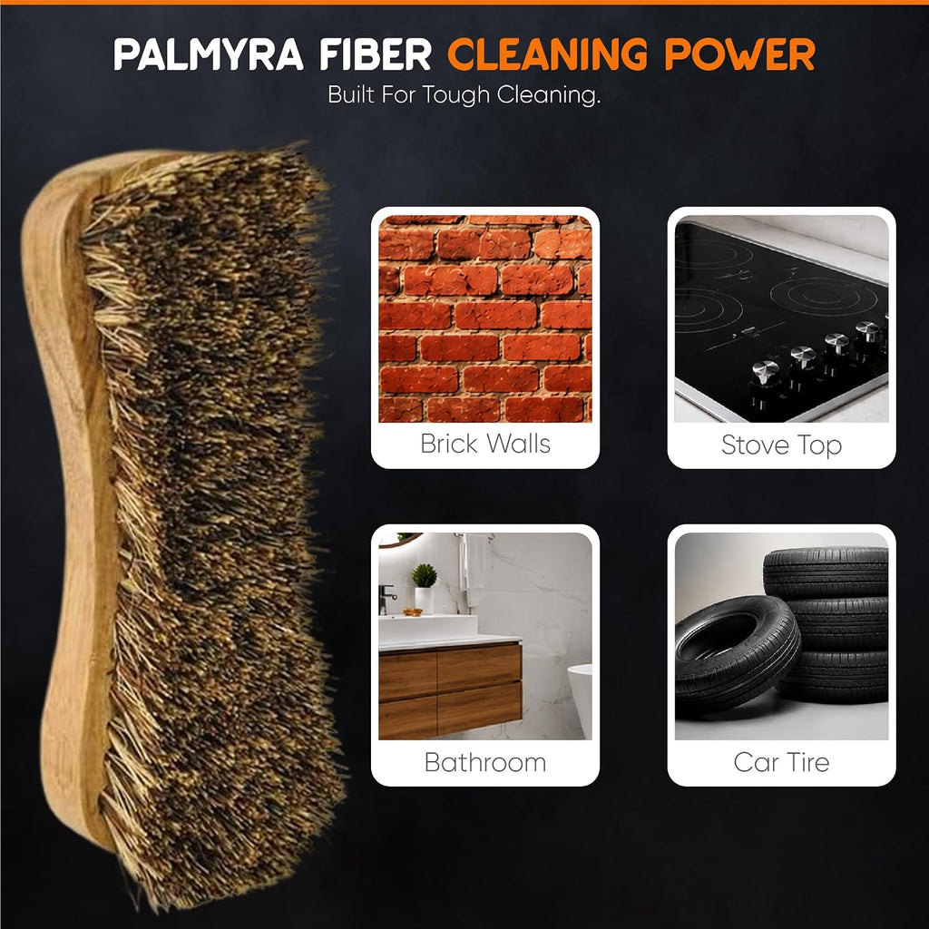 All-Natural Wooden Scrub Brush Set | Wooden Handle | Tampico and Palmyra bristles | Eco Friendly Cleaning Products | Pack of 2