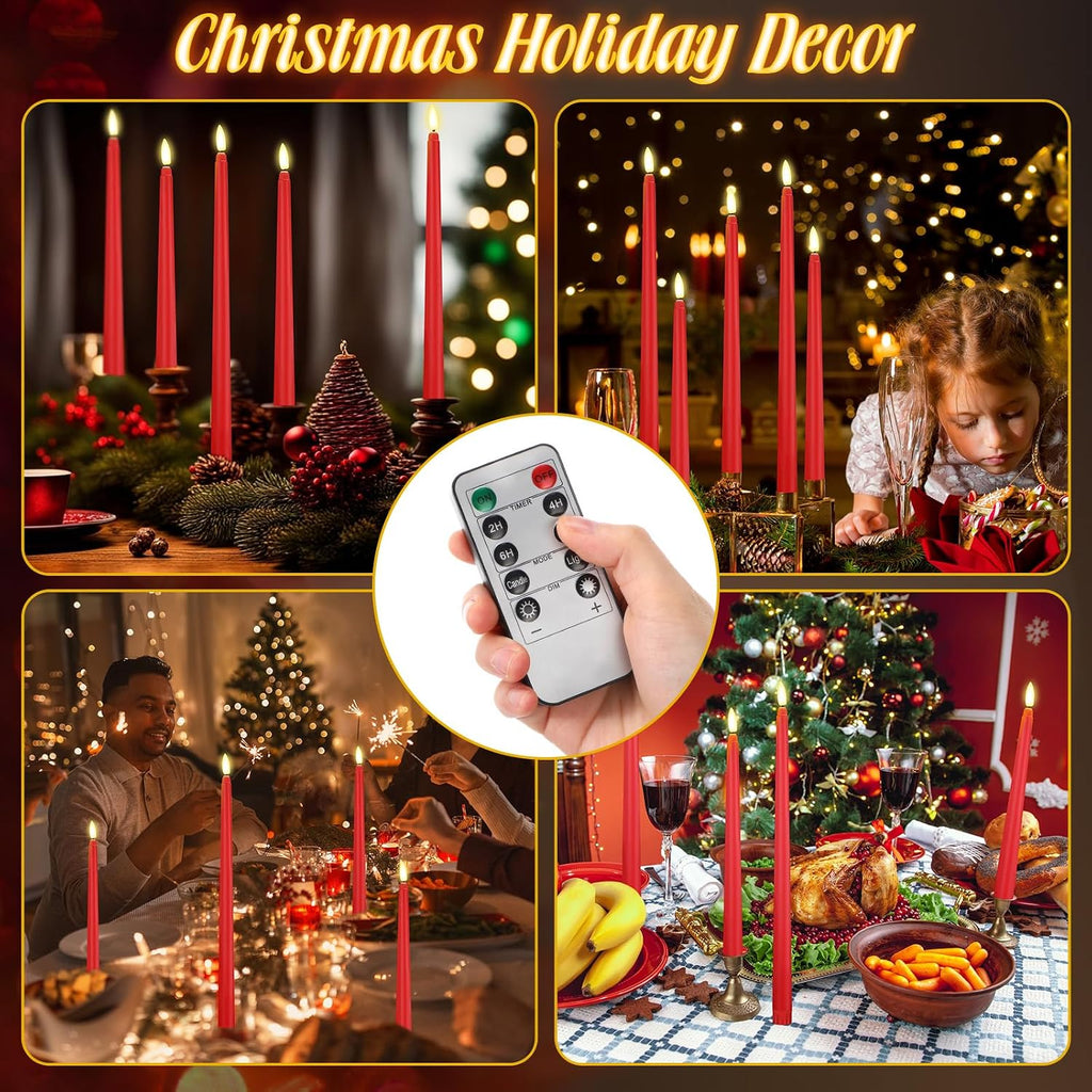 Rossesay 28 Pcs Flameless Taper Candles with Timer Remote, Red
