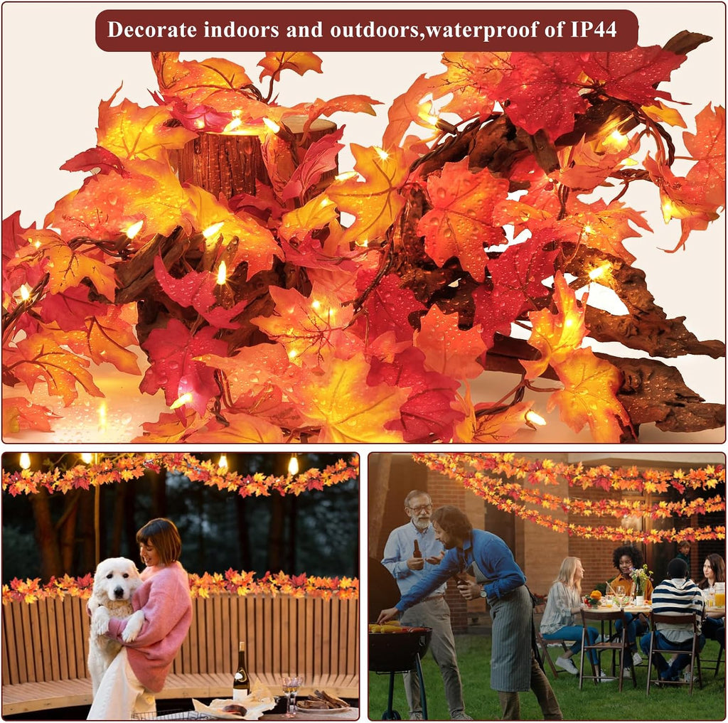 Thanksgiving Decorations Fall Maple Leaf String Lights 9FT Maple Leaves Lights 50 Orange Bulbs Lighted Fall Leaf Garland Lights Lighted Fall Garland Lights Halloween Fall Lights Indoor Outdoor