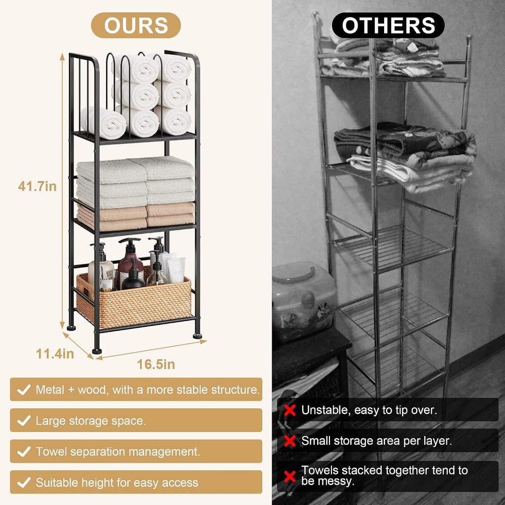 3-Tier Freestanding Towel Racks for Bathroom, Black Towel Rack Stand