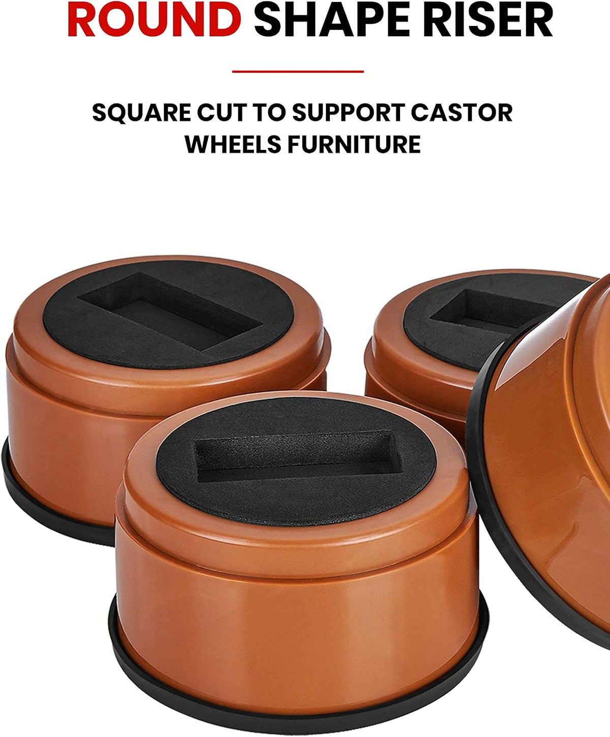 iPrimio Bed Risers 2" Lift, Heavy Duty, Round Caster Cup, Brown, 8 Pack