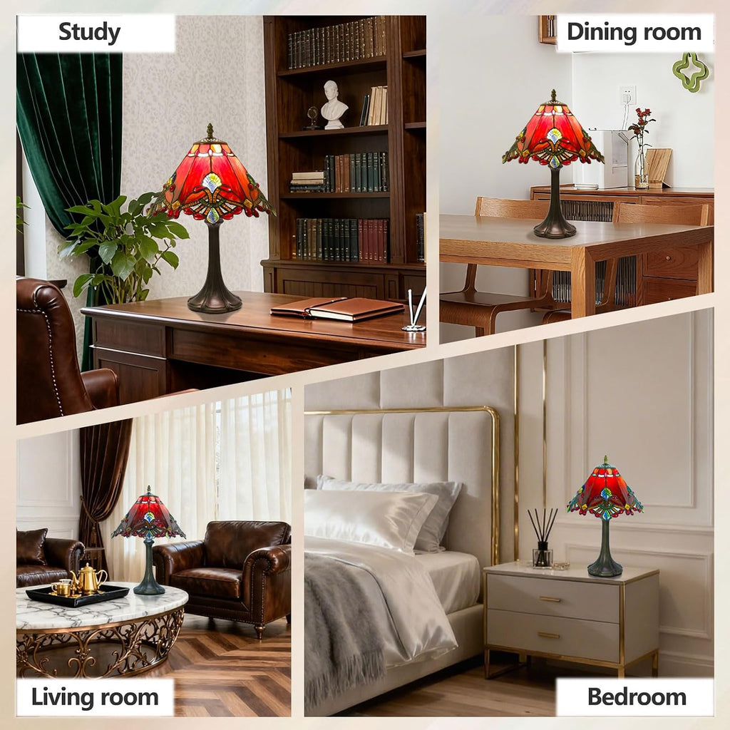 Tiffany Style Lamp,Red,Remote Brightness & Temp Control,12 Inch