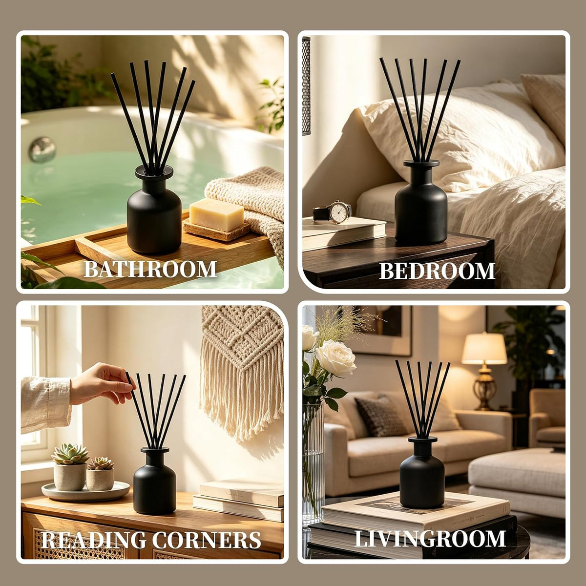 Brakula Reed Diffuser Set, Salted Coconut & Mahogany Scent, 4.06 fl oz