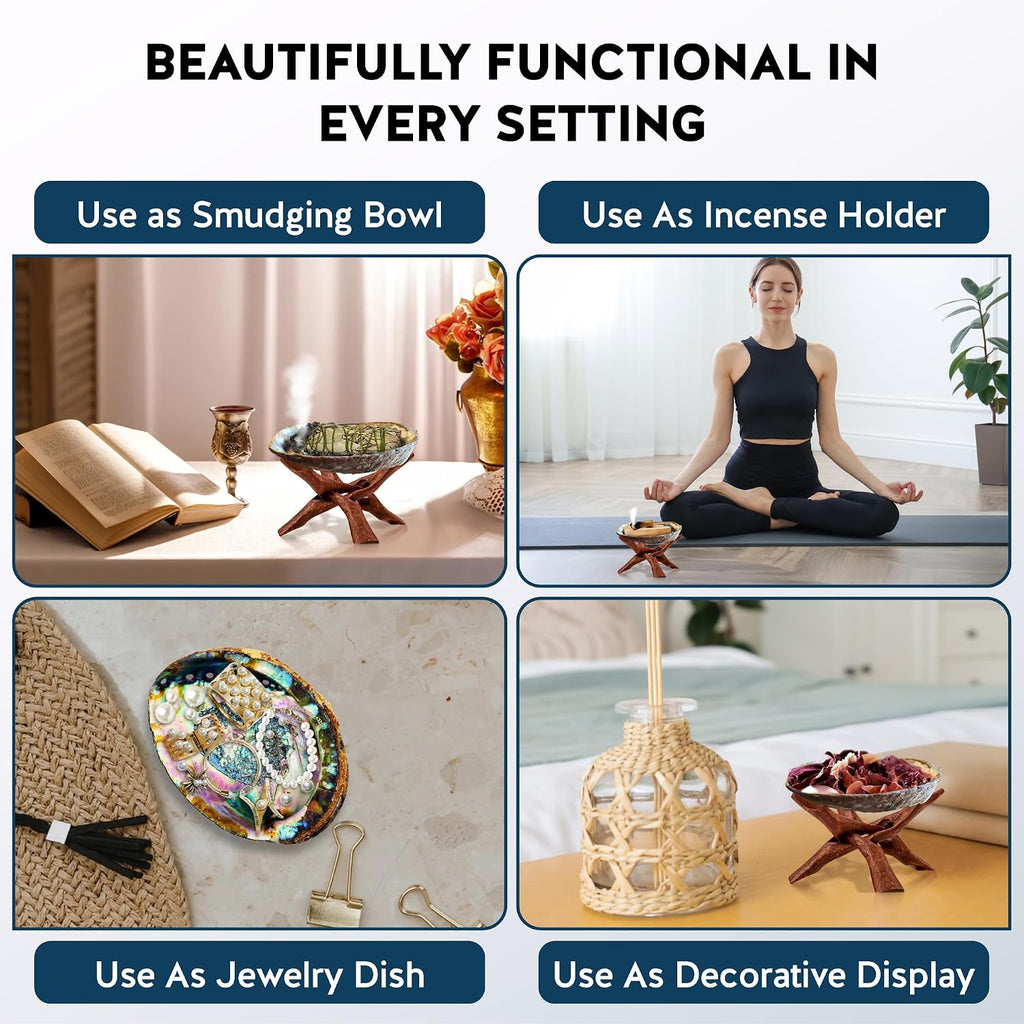 Hand Selected Abalone Shell, 5-Inch+ Polished Smudging & Display Bowl Kit